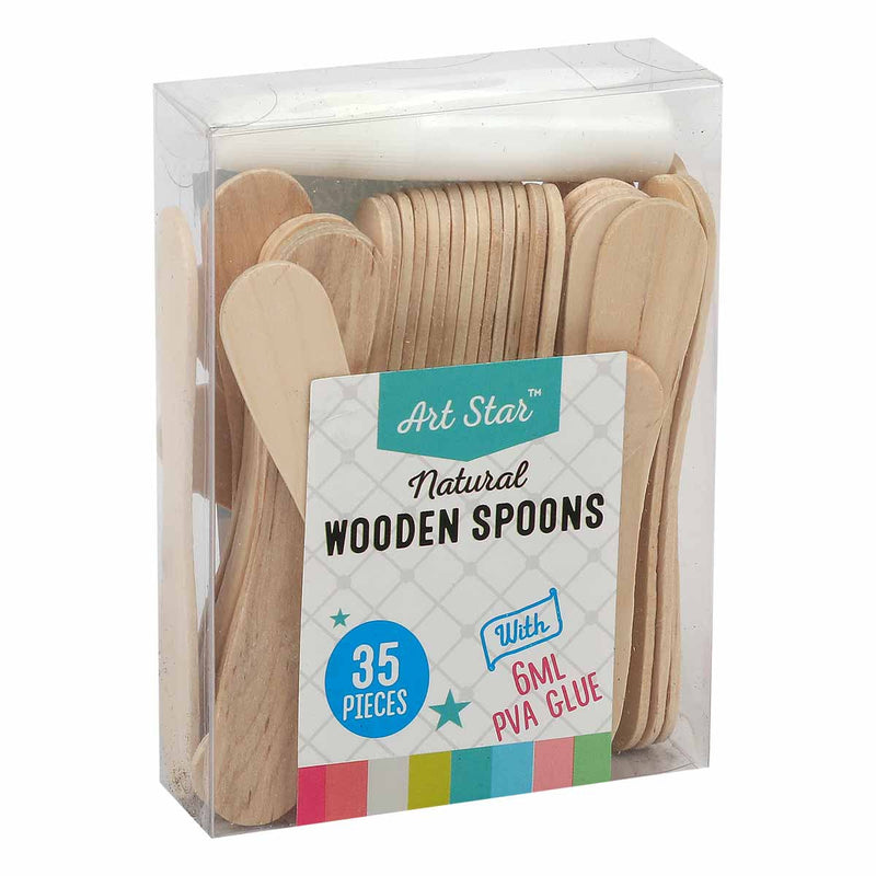 Rosy Brown Art Star Natural Wooden Spoons 35 Pieces Kids Craft Basics