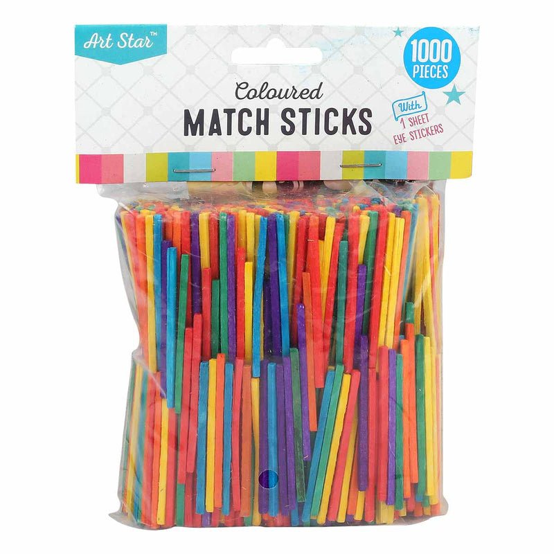 Chocolate Art Star Coloured Match Sticks 1000 Pieces Kids Craft Basics