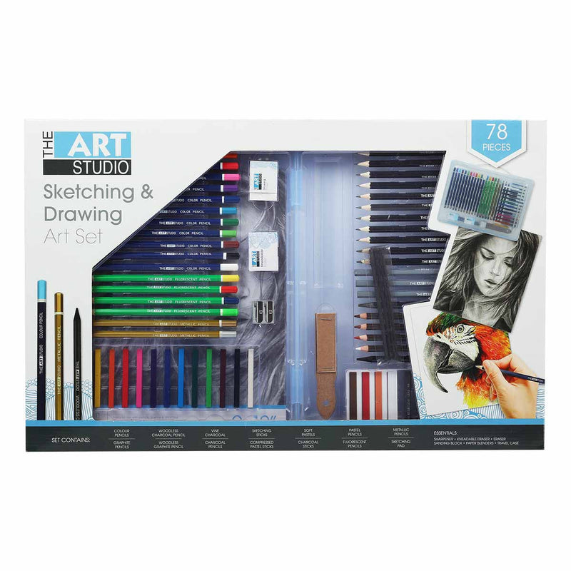 Light Steel Blue The Art Studio Sketching and Drawing Art Set (78 Pieces) Drawing and Sketching Sets