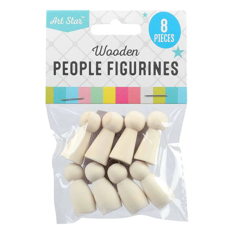 Lavender Art Star Wooden People Figurines 28mm 8 Pack Kids Craft Basics