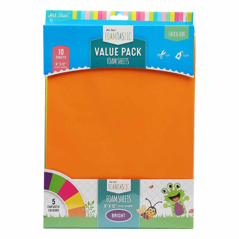 Chocolate Art Star Foam Value Pack 22.86 x 30.48cm 10 Sheets Assorted Bright Colours Craft Foam