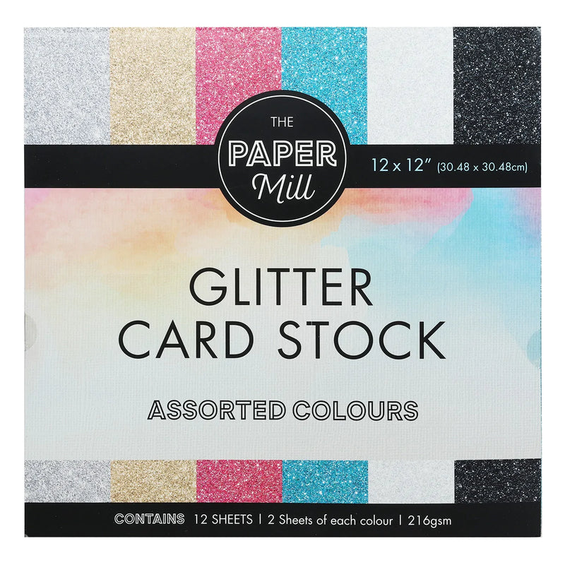 The Paper Mill 216gsm Glitter Card Stock 12 Sheets 12x12 Inches