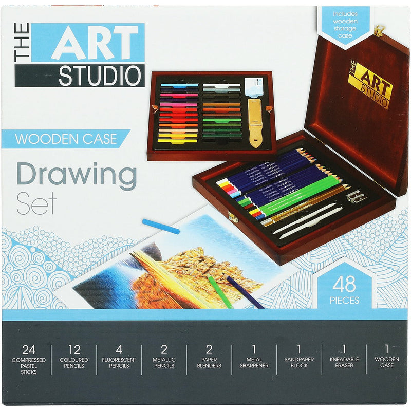 Saddle Brown The Art Studio Drawing Set In Wooden Case (48 Pieces) Drawing and Sketching Sets