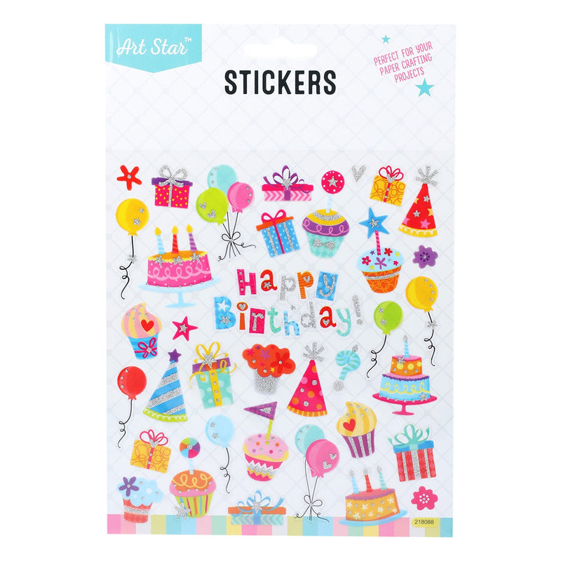 Orange Red Art Star Glitter Stickers - Happy Birthday Stickers