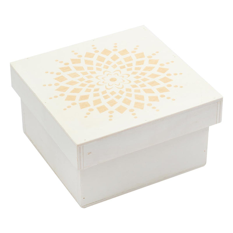Antique White Urban Crafter Plywood Laser Cut Geo Pattern Circle Box Objects