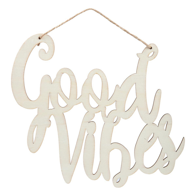 Antique White Urban Crafter Plywood Good Vibes Hanging Wall Plaque Objects