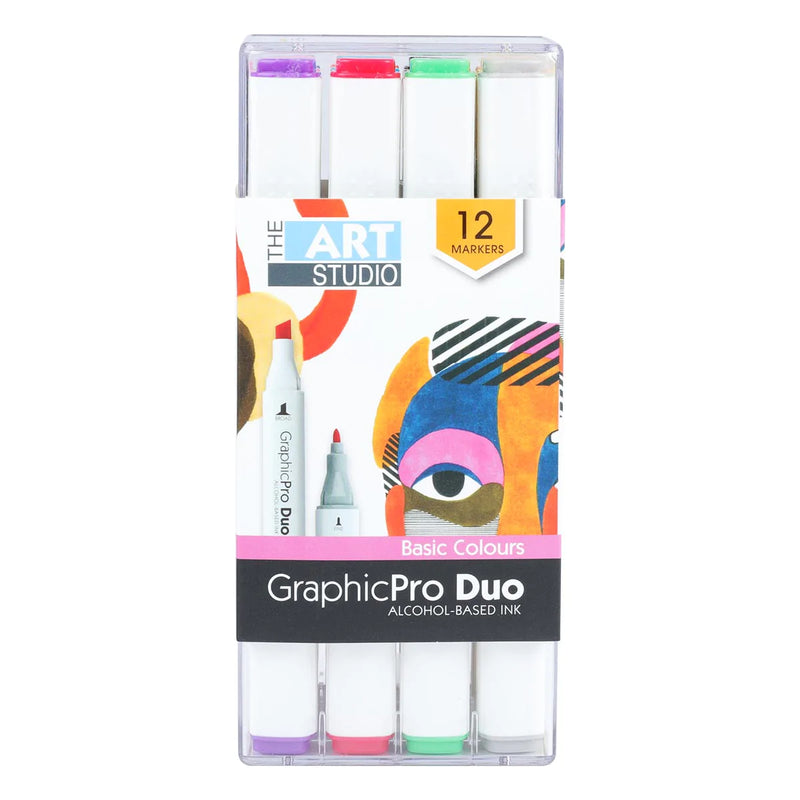Sandy Brown The Art Studio GraphicPro Duo Marker Assorted Basic Colours 12 Pack Pens and Markers