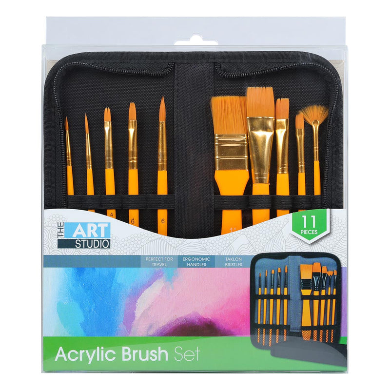 Orange The Art Studio Taklon 10 Piece Acrylic Brush Set Paint Brushes