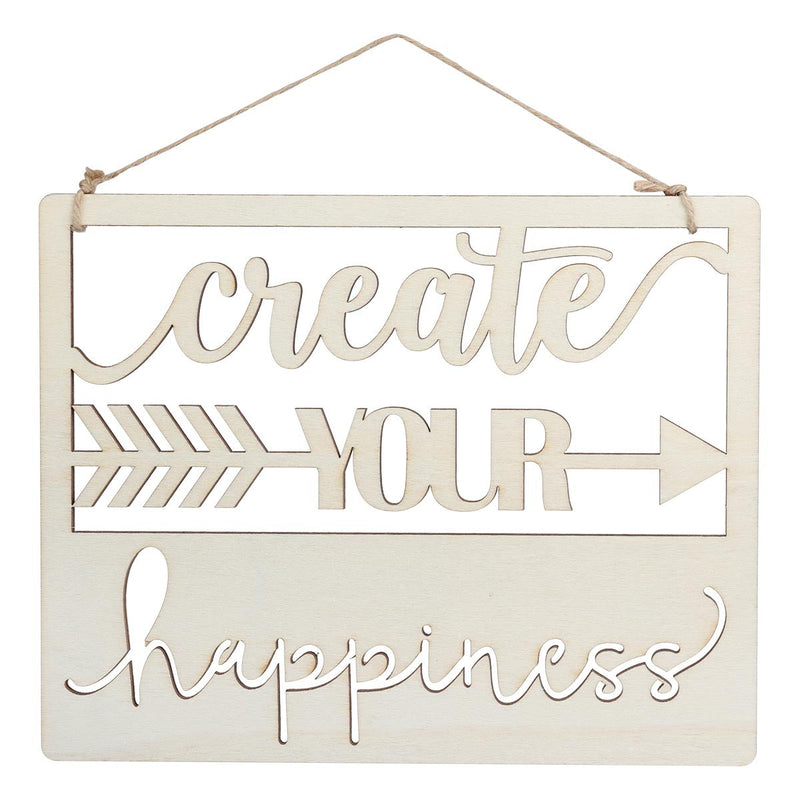 Antique White Urban Crafter Plywood Create Your Happiness Hanging Sign Objects
