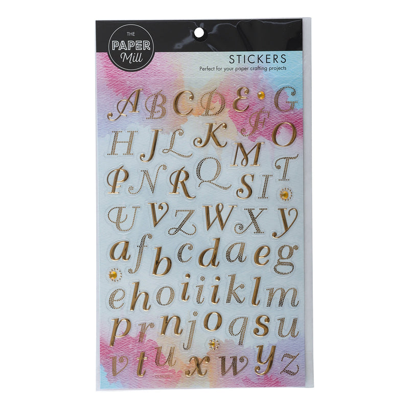 Gray Paper Mill Embossed Foil Stickers - Gold Alphabet Stickers