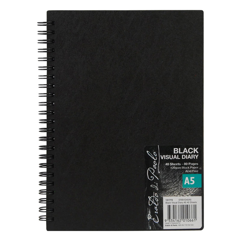 Black Eraldo Di Paolo A5 Visual Diary 120gsm Black 40 Sheets Pads