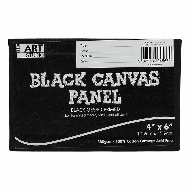 The Art Studio 4 x 6 Inch Black Canvas Panel 10.16 x 15.24cm