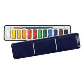 Midnight Blue The Art Studio Watercolour Pan Tin Set with Brush 12 Colours Watercolour Paints