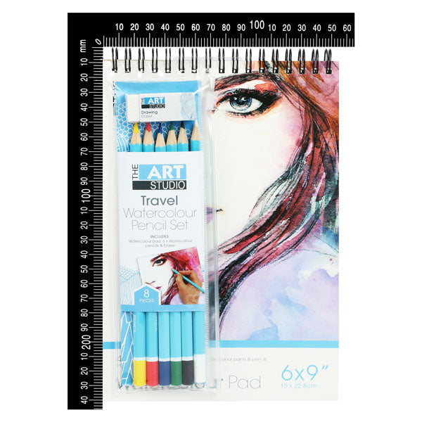 Sky Blue The Art Studio Travel Watercolour Set Pencils