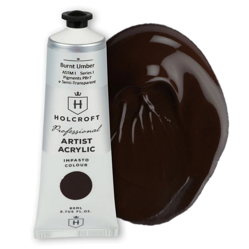 Black Holcroft Professional Acrylic Impasto Paint Burnt Umber S1 80ml Acrylic Paints