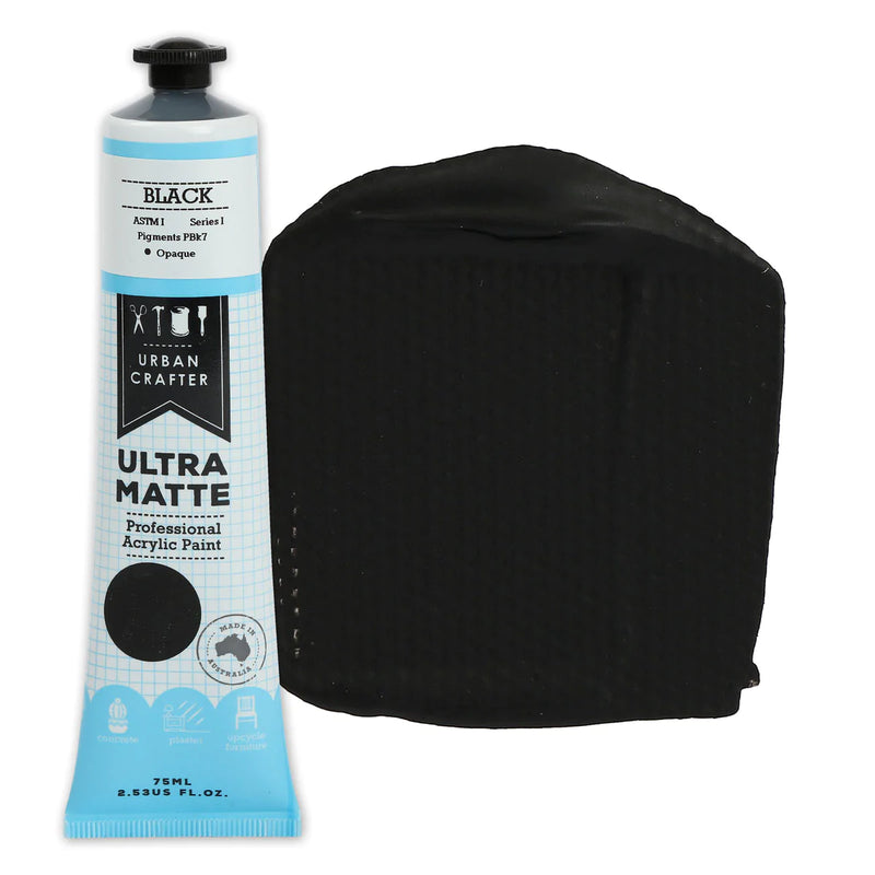 Black Urban Crafter Ultra Matte Acrylic Paint Opaque S1 ASTM1 Black 75ml Acrylic Paints