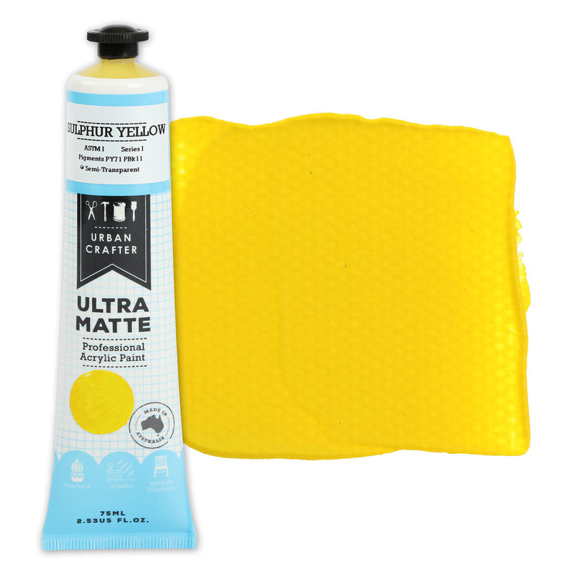 Gold Urban Crafter Ultra Matte Acrylic Paint Sulphur Yellow Semi-Transparent S1 ASTM1 75ml Acrylic Paints