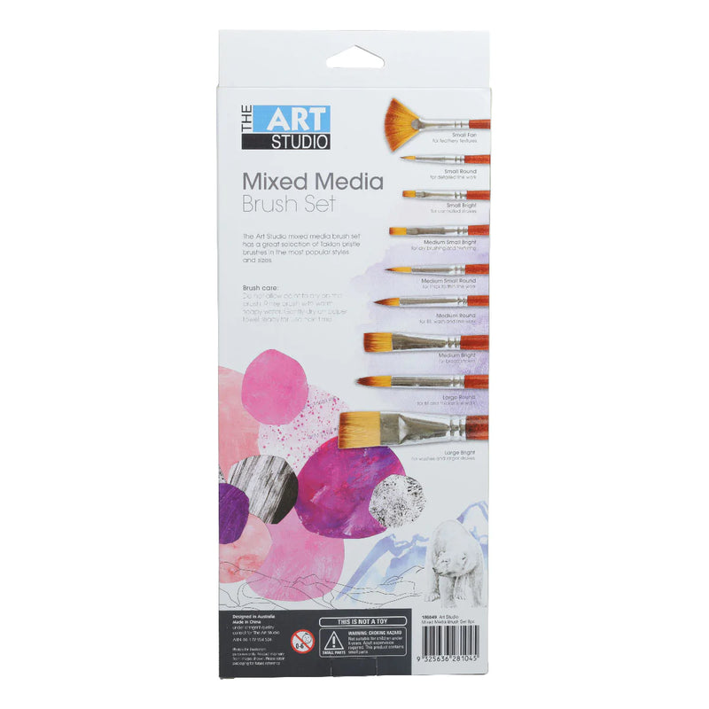 Lavender The Art Studio Mixed Media Synthetic Brush Set 9 Pieces Paint Brushes