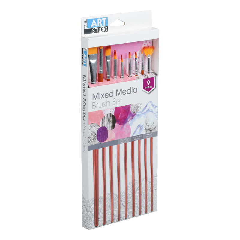 Lavender The Art Studio Mixed Media Synthetic Brush Set 9 Pieces Paint Brushes