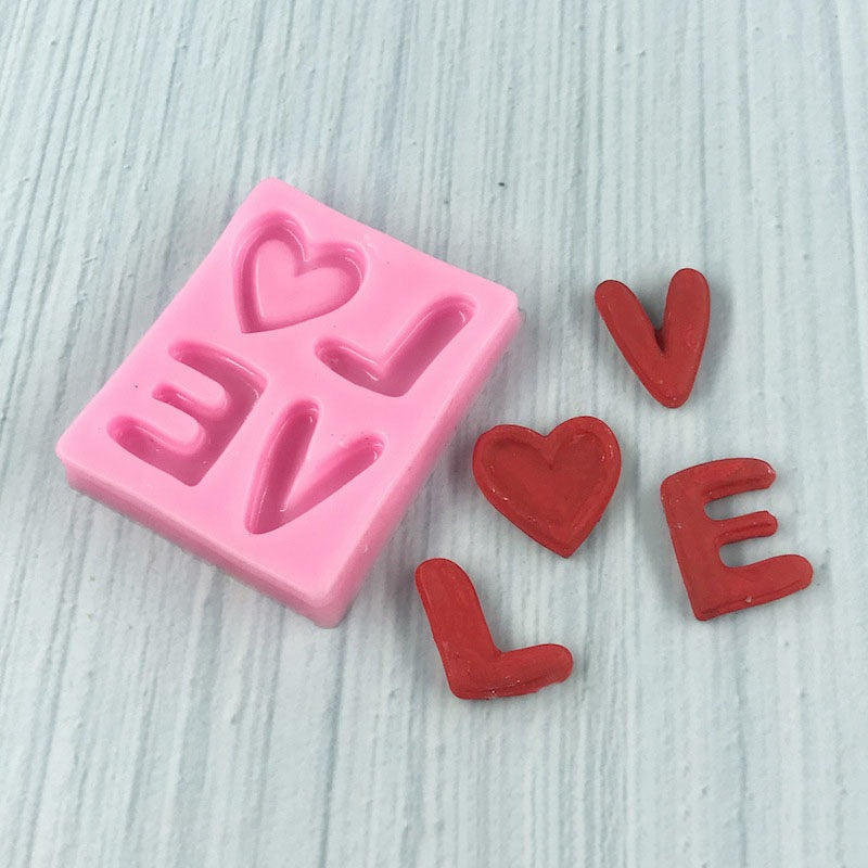 Light Gray Clay Studio LOVE Silicone Mold for Polymer Clay and Resin 5.2x4.8x0.8cm Moulds