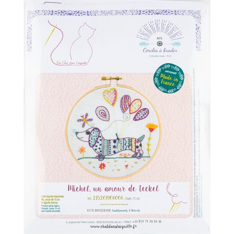 Antique White Michel, A Dachshund Love - Embroidery Kit 15cm Needlework Kits
