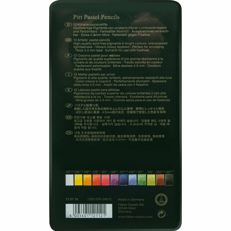 Black Faber Castell Pitt Pastel Pencils  Assorted – Tin Box of 12 Pencils