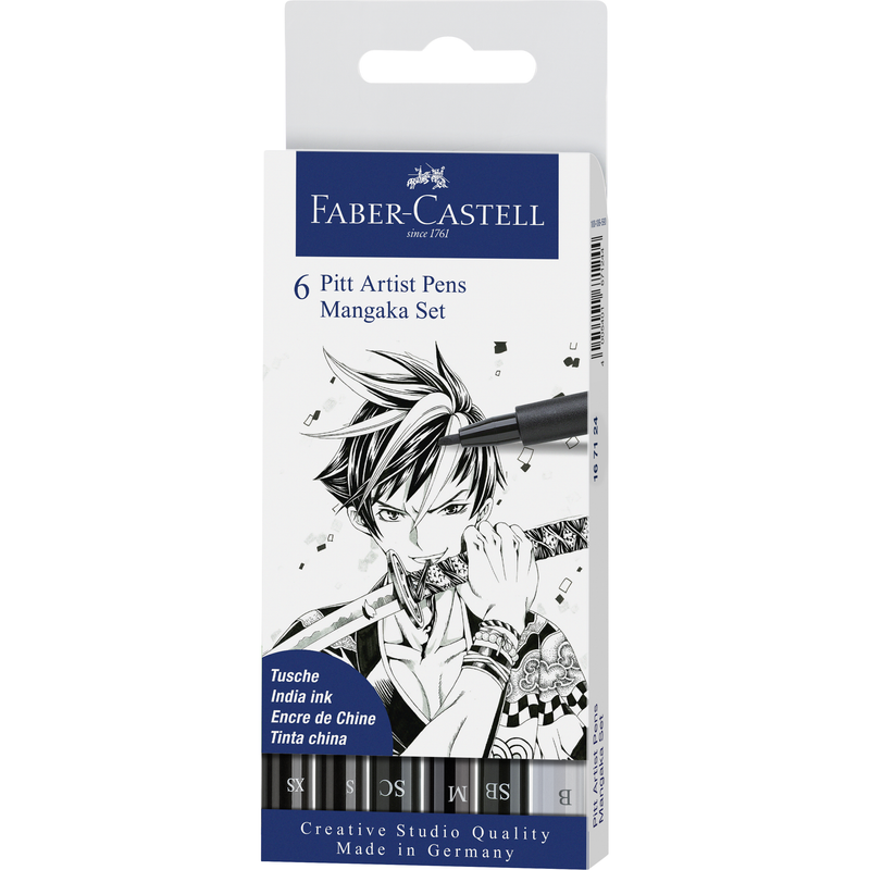 White Smoke Faber Castell Pitt Artist Pens  Mangaka  Assorted Nibs – Pack of 6 Pens and Markers