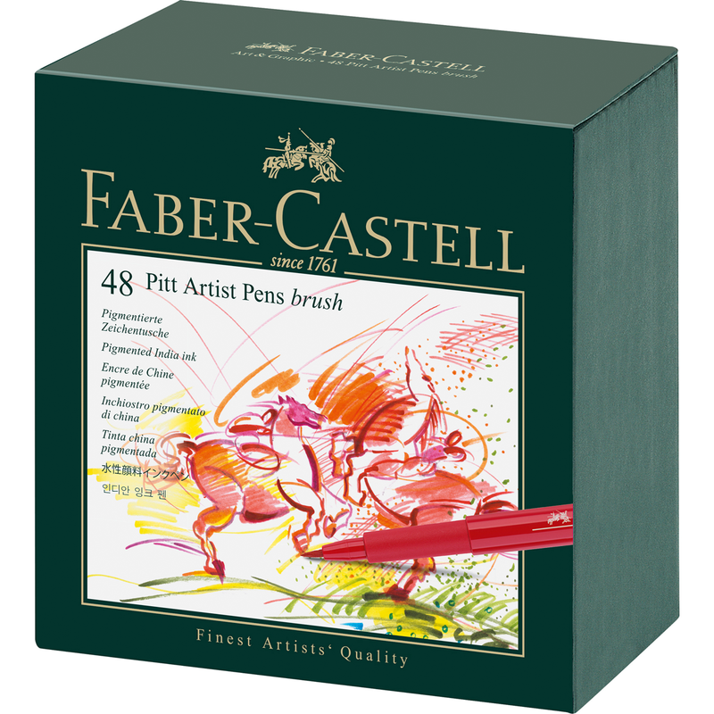 Chocolate Faber Castell Pitt Artist Brush Pens  Assorted – Box of 48   In a plastic case Brush Pen