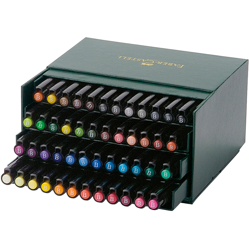 Black Faber Castell Pitt Artist Brush Pens  Assorted – Box of 48   In a plastic case Brush Pen
