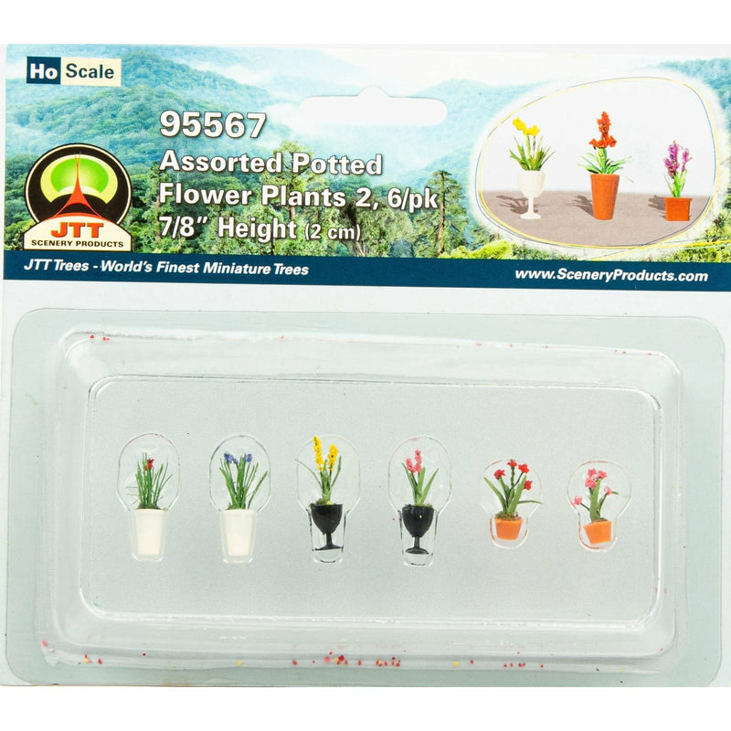 Dark Sea Green Wee Scapes Assorted Potted Flower Plants 2 (6 Pack) Architectural Model Supplies