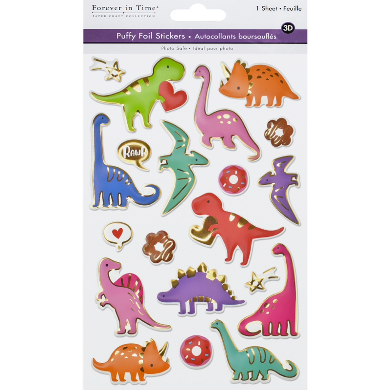 Lavender MultiCraft Paper Craft Sticker: 3D Puffy Foil-Dino 14x21cm Paper Craft