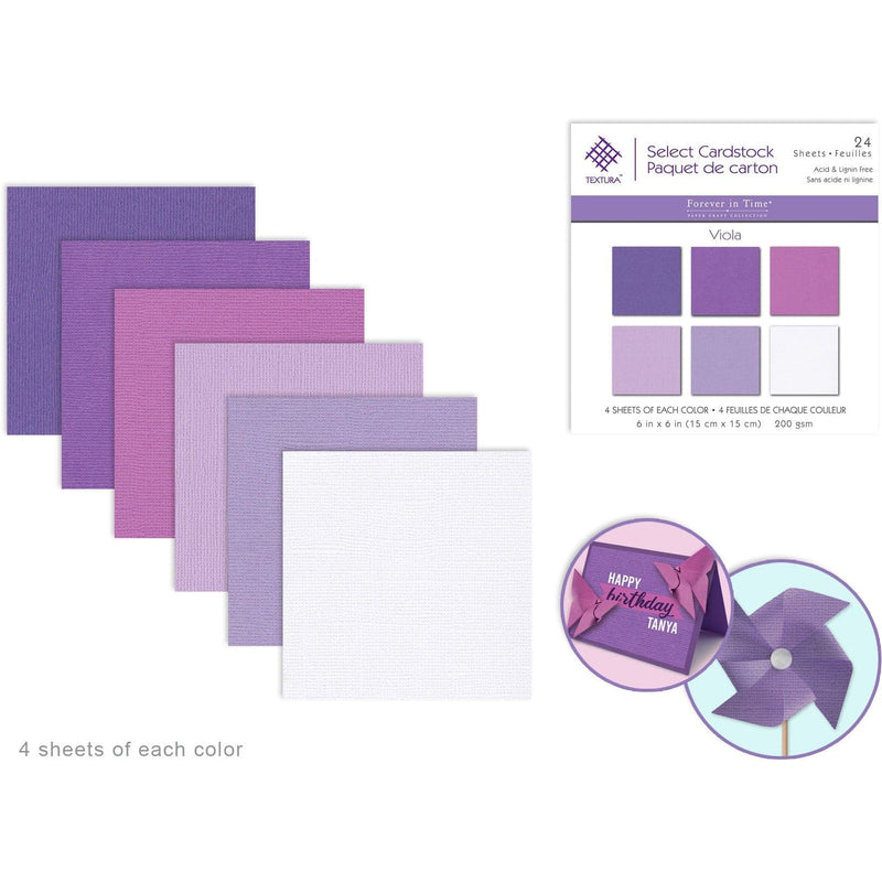 Dark Gray MultiCraft Cardstock: Textura Select Packs-Viola Assortment 15.2x15.2cm (24 Pack) Paper Craft