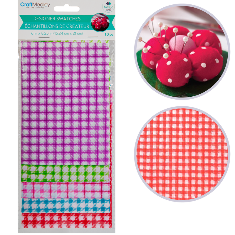 Gray MultiCraft Fabric Designer Swatches-Gingham Patch 10ct, A5, 15.24x21cm, 2x5 Colours (10 Pieces) Craft Basics