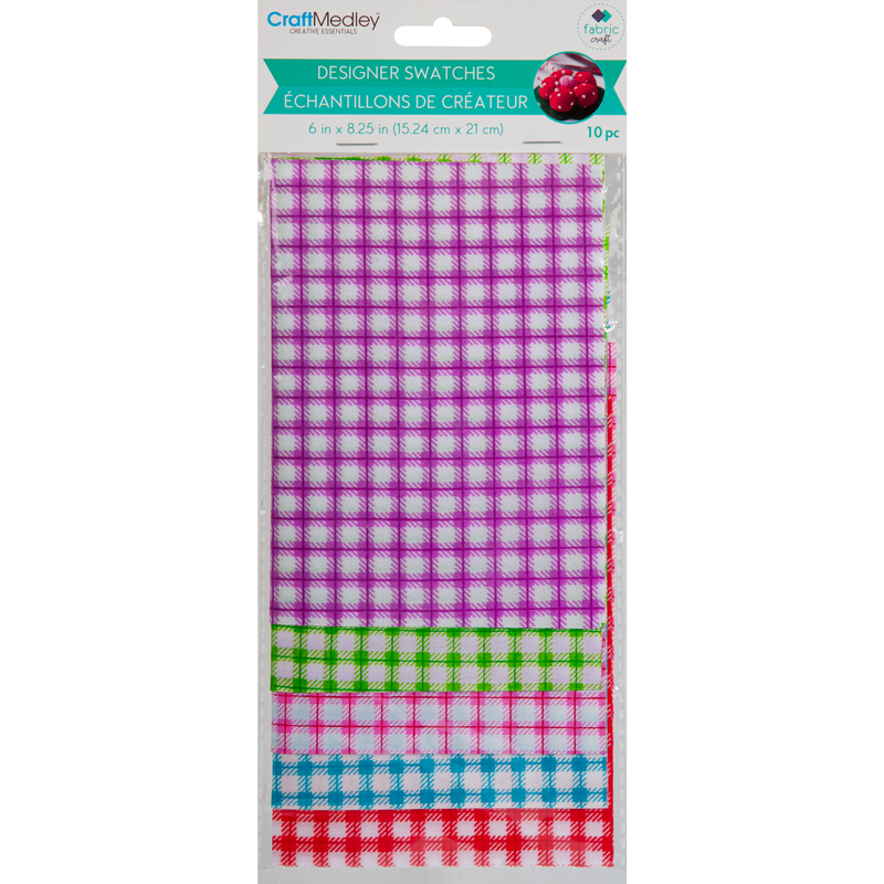 Gray MultiCraft Fabric Designer Swatches-Gingham Patch 10ct, A5, 15.24x21cm, 2x5 Colours (10 Pieces) Craft Basics