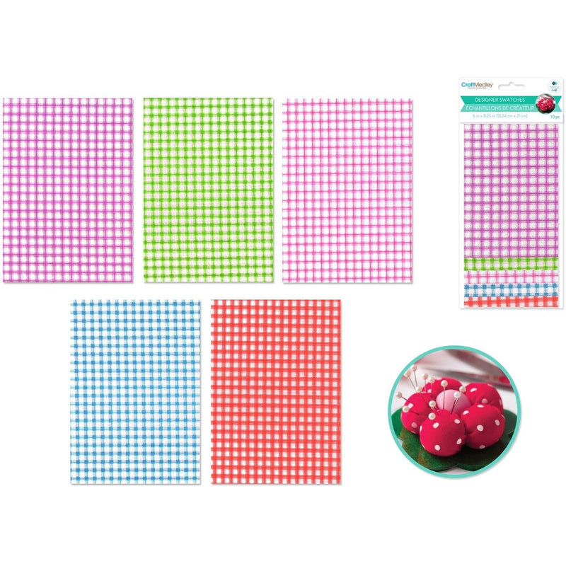Light Gray MultiCraft Fabric Designer Swatches-Gingham Patch 10ct, A5, 15.24x21cm, 2x5 Colours (10 Pieces) Craft Basics