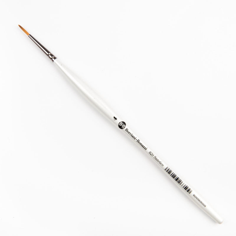 Light Gray Borciani Bonazzi Professional Artist Brush UNICO Series 820 SIZE 4 Flamed Synthetic Short Handle Round Made in Italy Paint Brushes