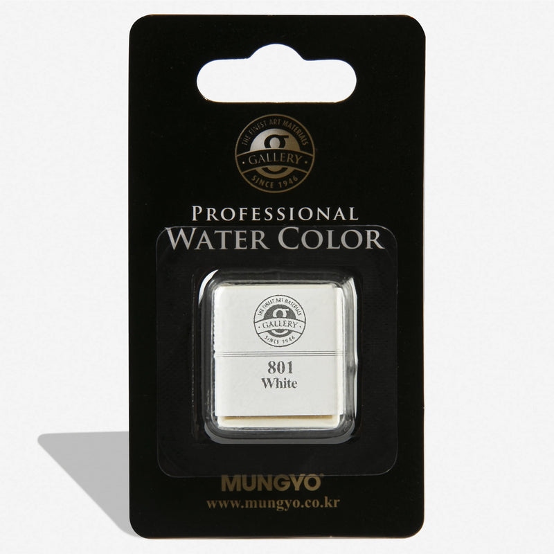 Black Mungyo Professional Watercolour Paint Half Pan - White 801 Watercolour Paints