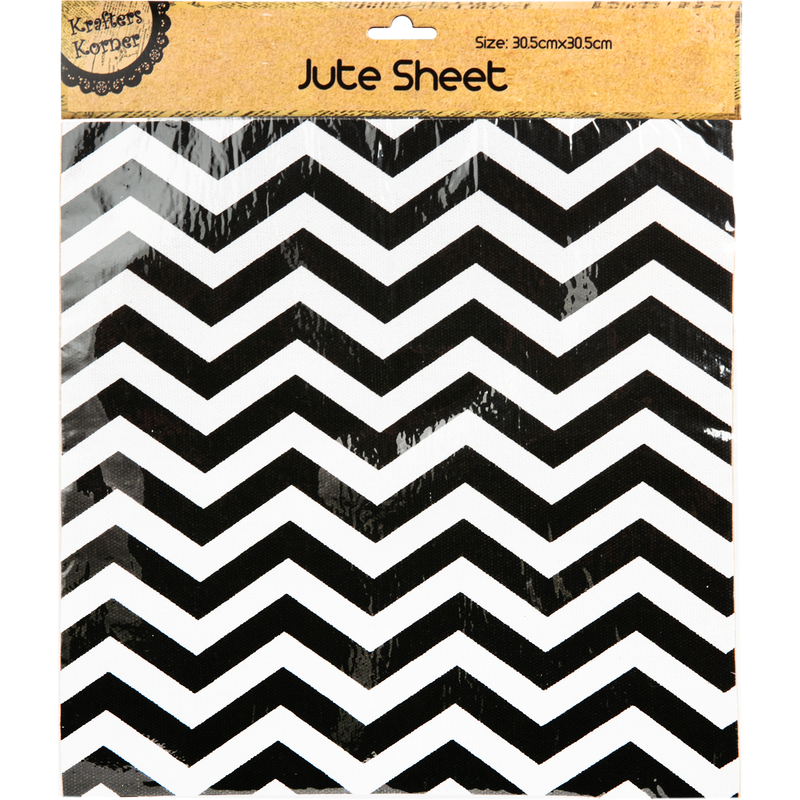 Black Krafters Korner Jute Sheet Chevron Pattern Black and White 30.5x30.5cm Craft Basics