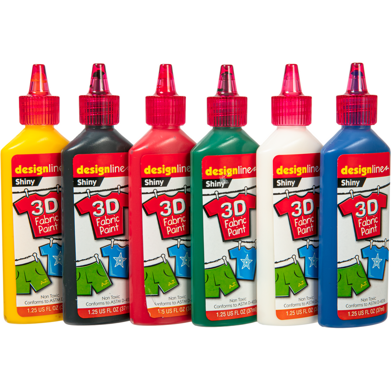 Light Gray Design Line 3D Fabric Paint Set Shiny Colours 37mL (6 Pack) Fabric Paints and Dyes