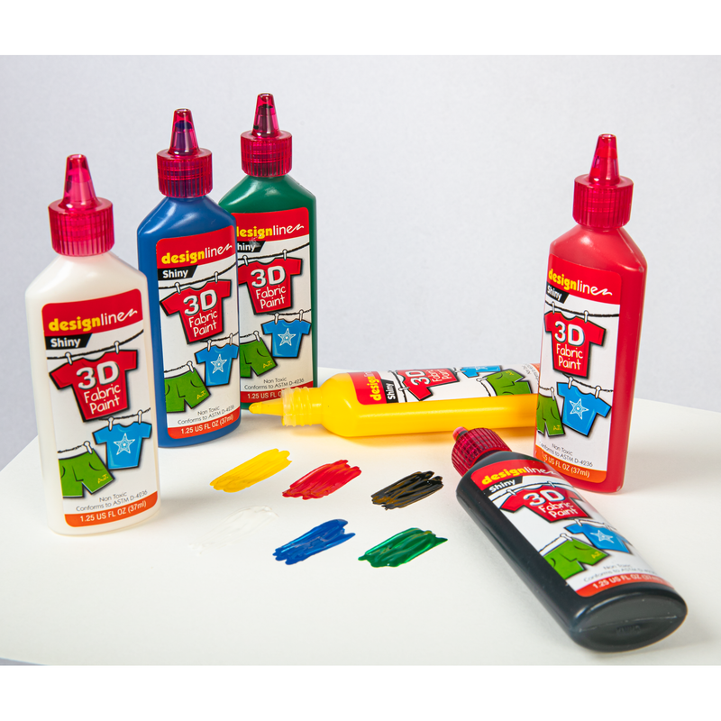 Lavender Design Line 3D Fabric Paint Set Shiny Colours 37mL (6 Pack) Fabric Paints and Dyes