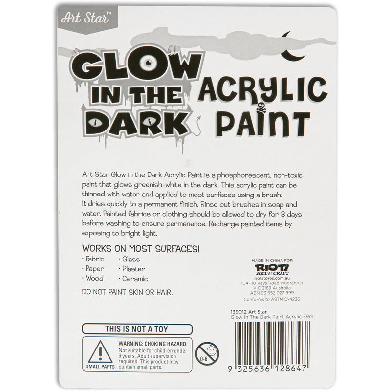Lavender Art Star Glow In The Dark Acrylic Paint 59ml Green Acrylic