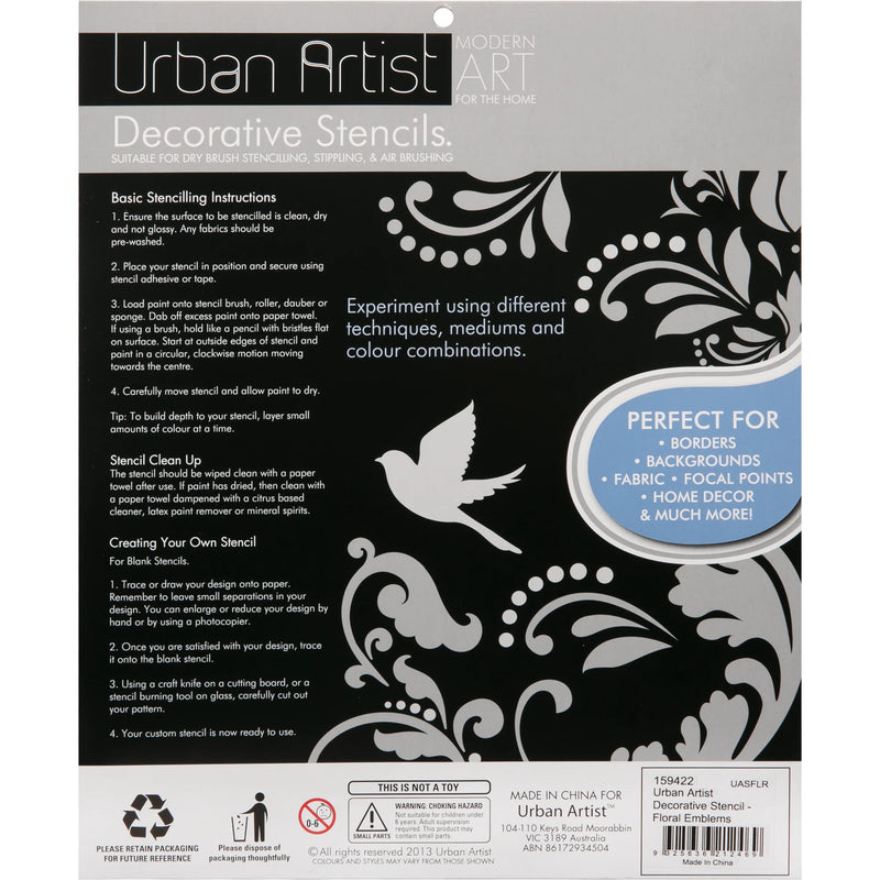 Gray Urban Artist Decorative Stencils Floral Emblems Stencils and Templates