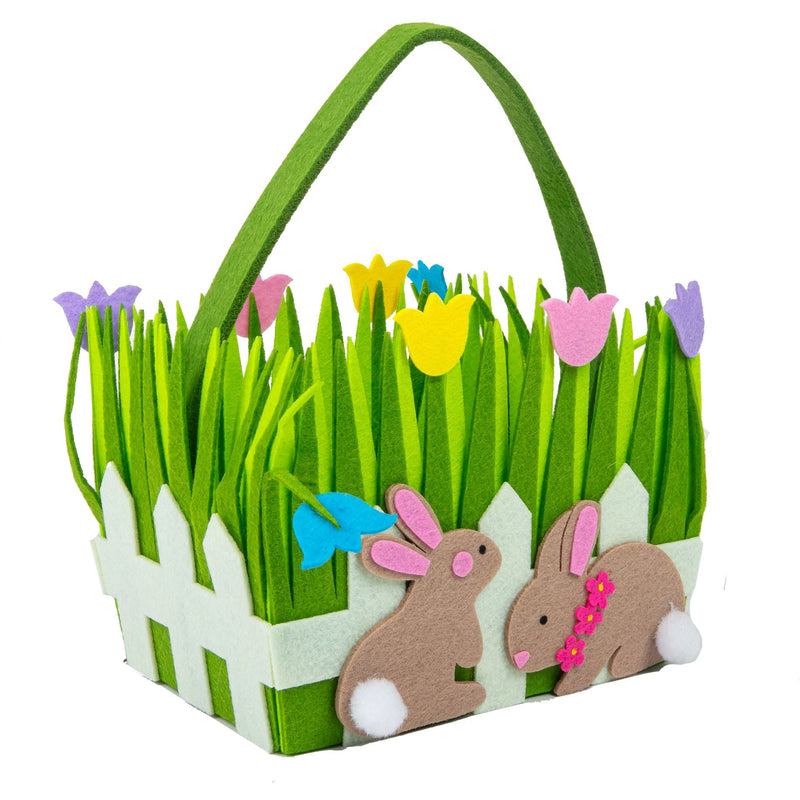 Olive Drab Art Star Easter Felt Basket Grass with Bunnies Easter