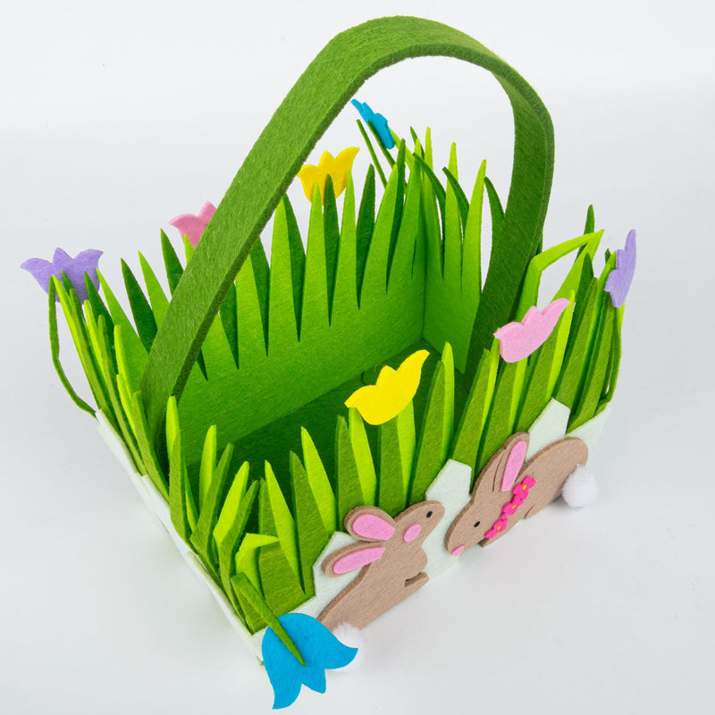Forest Green Art Star Easter Felt Basket Grass with Bunnies Easter