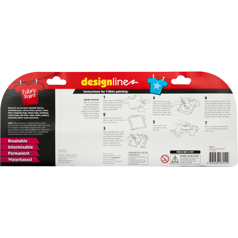 Dark Slate Gray Design Line Fabric Paint Assorted Colours 35mL (12 Pack) Fabric Paints And Dyes