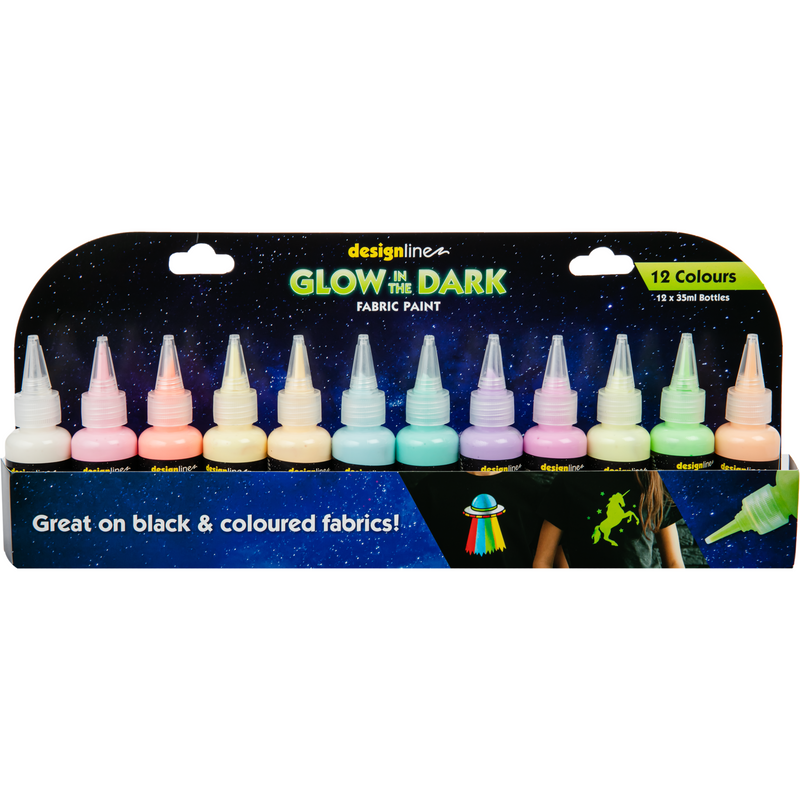 Black Designline Glow in the Dark Fabric Paint 35mL (12 Pack) Fabric Paints and Dyes