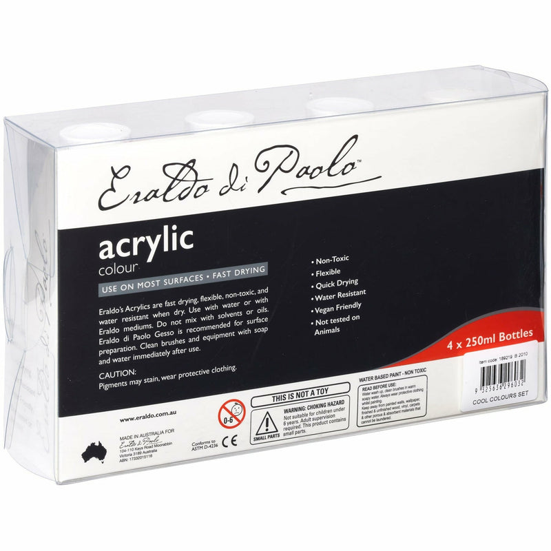 Black Eraldo Di Paolo Acrylic Cool Colours 4 x 250ml Acrylic Paints