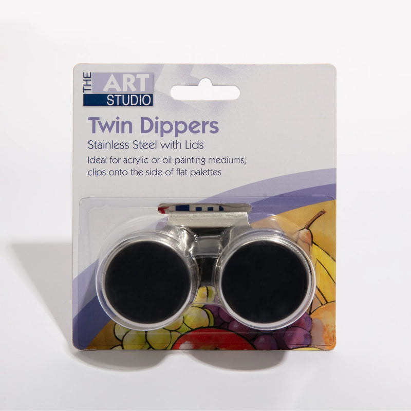 Light Gray Art Studio Stainless Steel Twin Dippers Painting Accessories