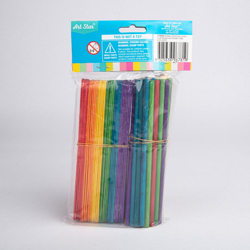 Dim Gray Art Star Jumbo Coloured Craft Sticks and Dowel 70 Pieces Craft Basics