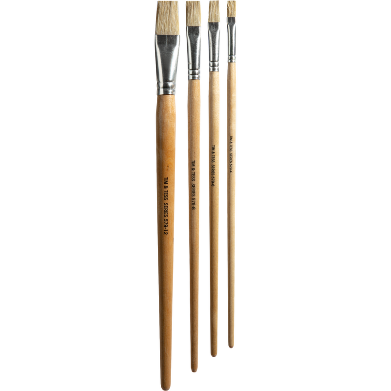Sienna Tim & Tess Flat Long Handle Paintbrushes (4 Pack) Kids Paint Brushes